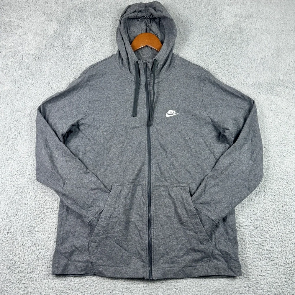 Nike Sportswear Full Zip Hoodie Mens XL‎ Gray Lightweight Jersey Sweatshirt